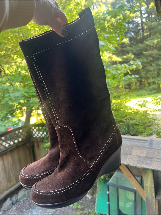 CROCS Shoes - Crocs Brown Genuine Suede Leather Mid-Calf Boots with Contrast Stitching